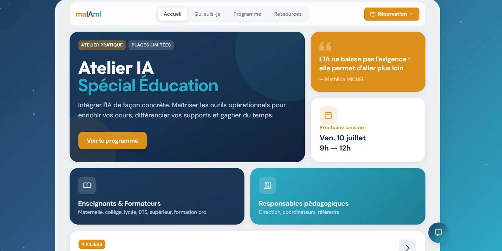 Site maIAmi - ateliers de formation à l'intelligence artificielle pour l'éducation